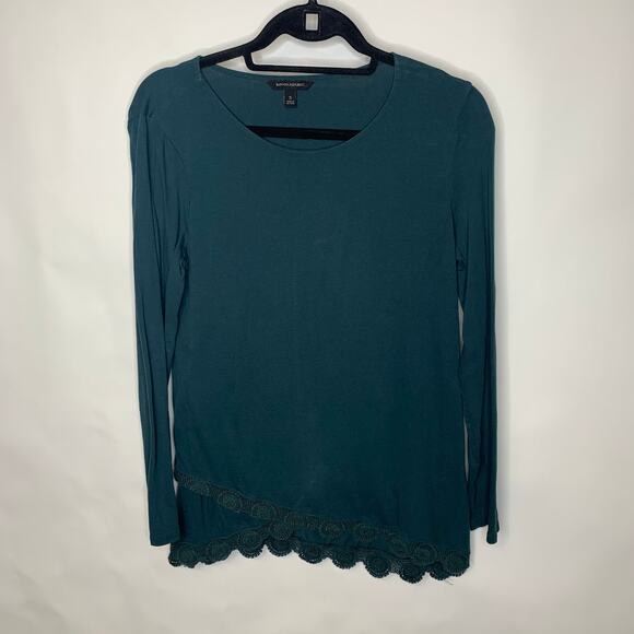 Banana Republic Green Tunic Jersey Lace Trim Crew Neck Sz Small - Picture 5 of 9